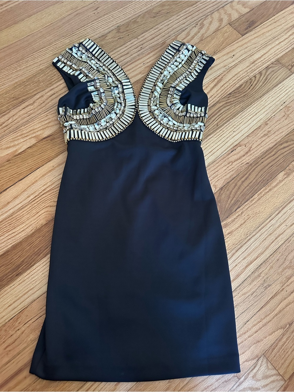 Fashion Nova Black Mini Dress with Gold & Clear Embellishments